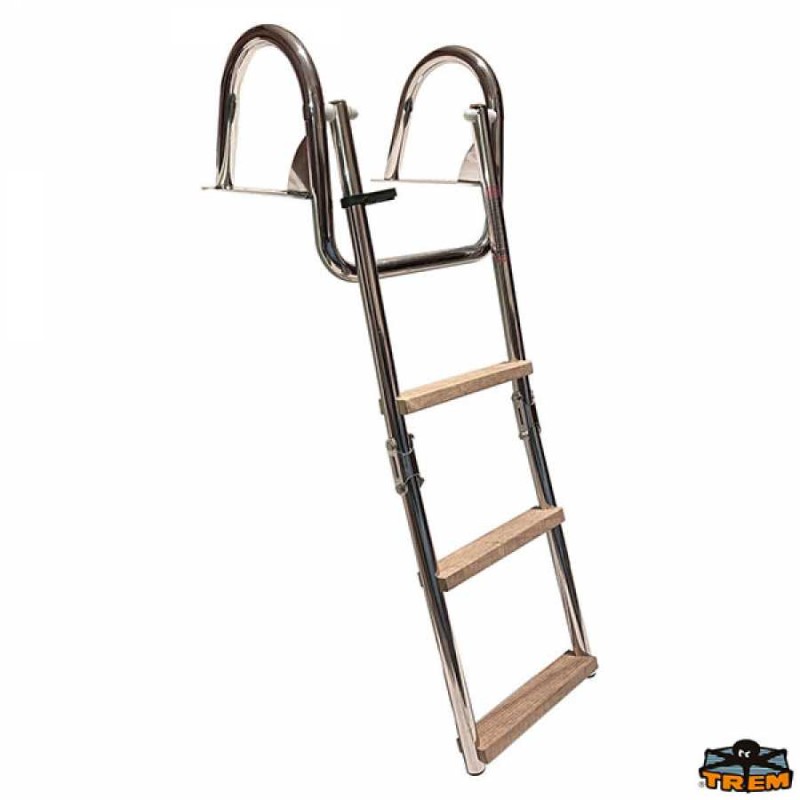 Scaletta pieghevole a 3 - 4 gradini con corrimano e gradini in legno per plancette di poppa - foto 1