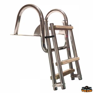 Scaletta pieghevole a 3 - 4 gradini con corrimano e gradini in legno per plancette di poppa - foto 2