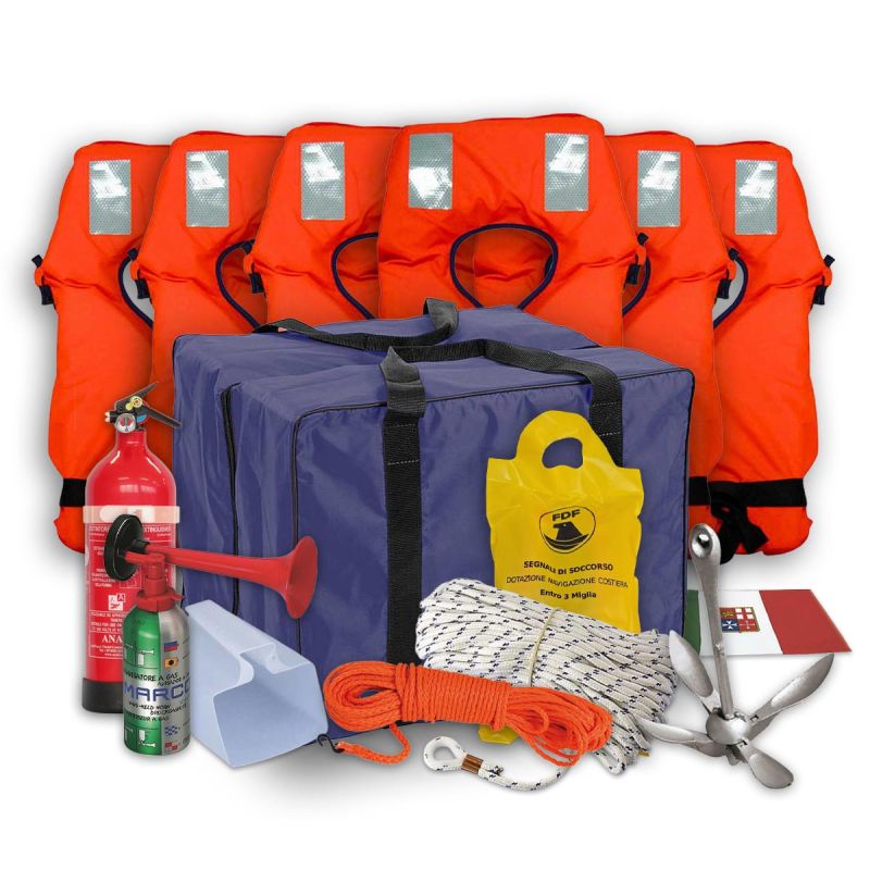 Kit Sicurezza Barca 6 Persone Entro 3 Miglia – Dotazioni Complete in Borsa Impermeabile - foto 1